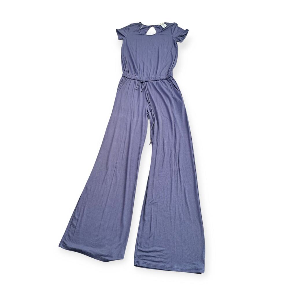 12PM by Mon Ami Periwinkle Blue Wide Leg Jumpsuit Small NWOT Soft Stretch Lounge - Picture 2 of 14